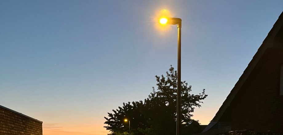 Verlichte straatlantaarn op een pad.