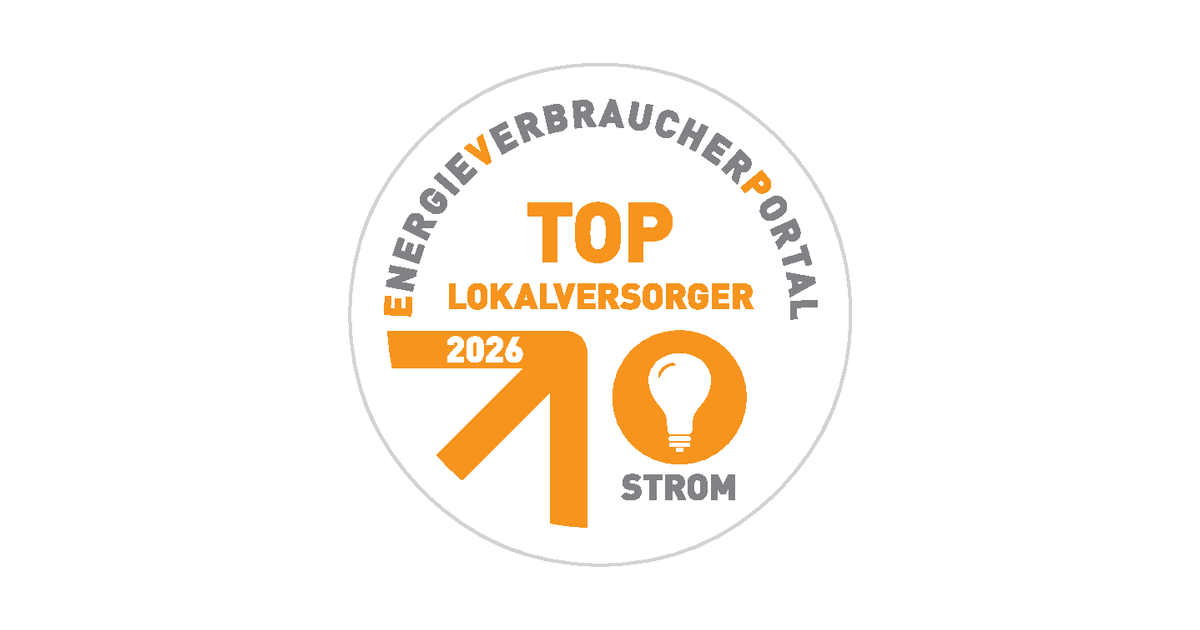 Gele cirkel op een witte achtergrond met witte letters "Lokale topleverancier 2026 - Elektriciteit".