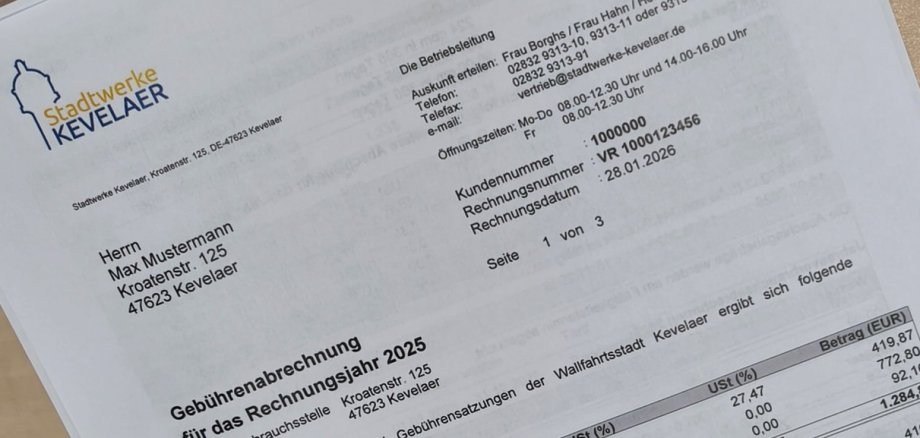 Wydrukowane roczne sprawozdanie finansowe Stadtwerke Kevelaer leżące na stole.